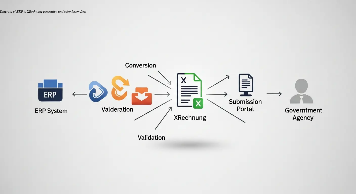 Diagram of ERP to XRechnung generation and submission flow
