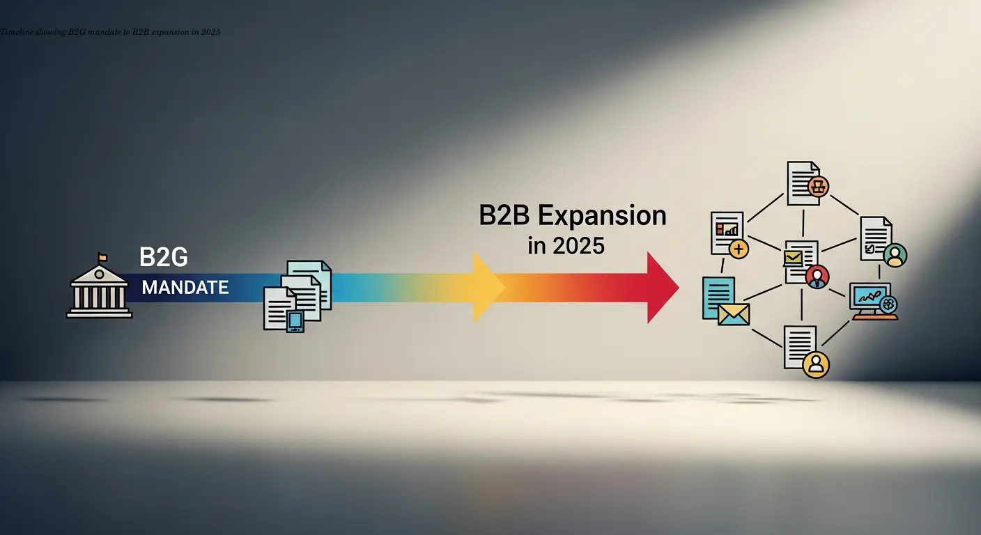 Timeline showing B2G mandate to B2B expansion in 2025