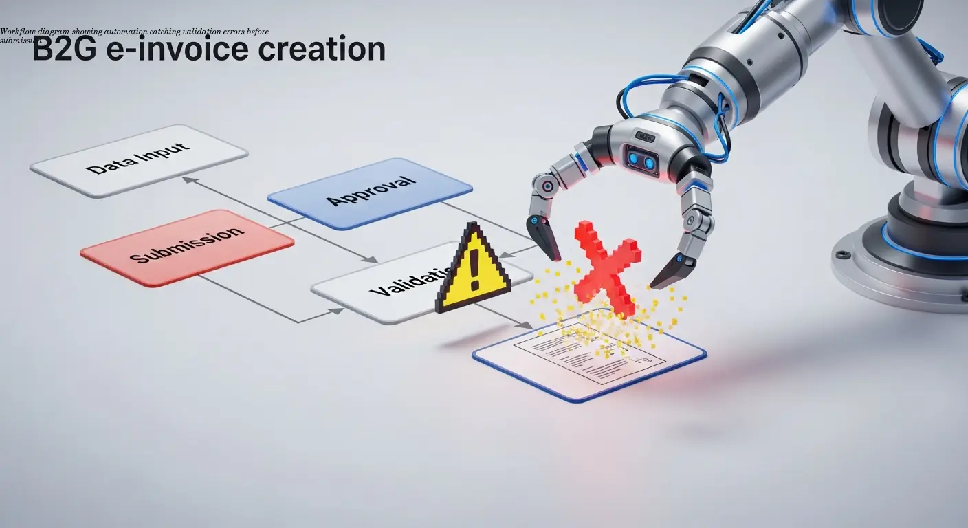 Workflow diagram showing automation catching validation errors before submission