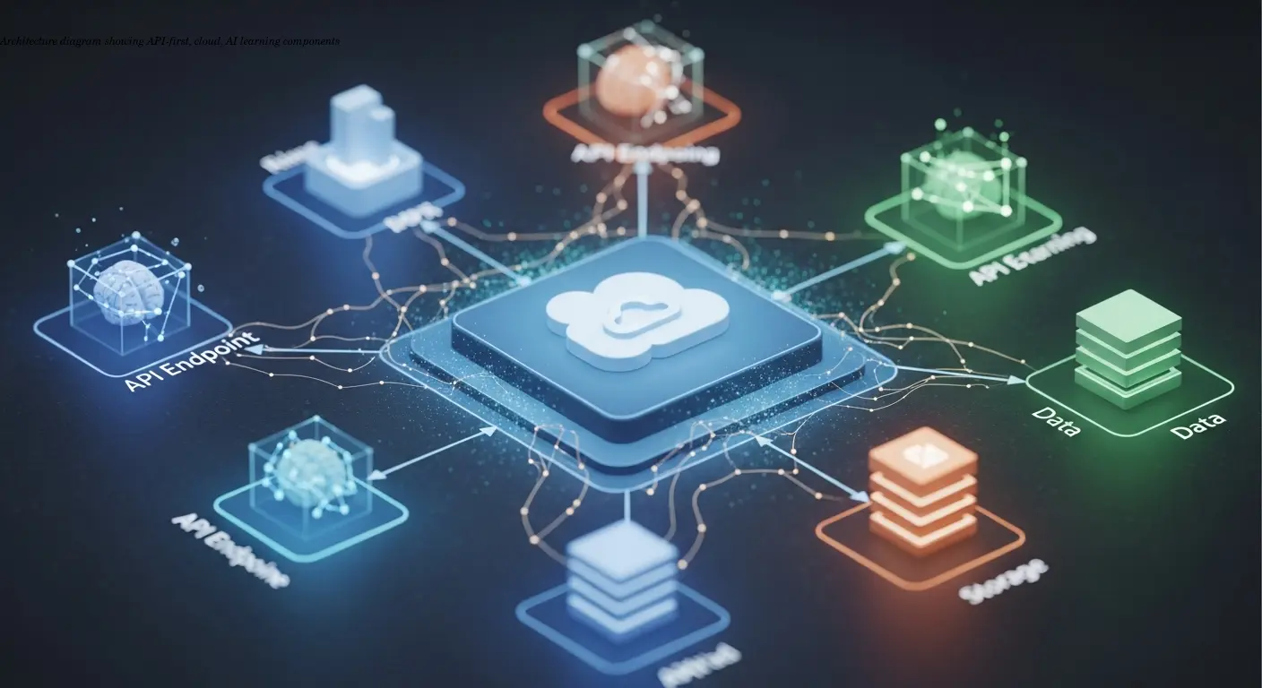 Architecture diagram showing API-first, cloud, AI learning components