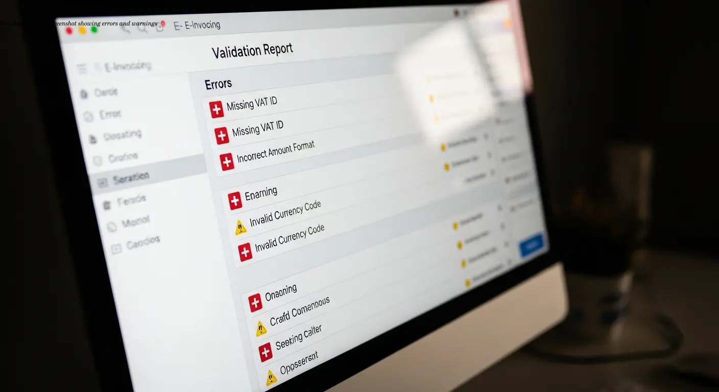 Validation report screenshot showing errors and warnings