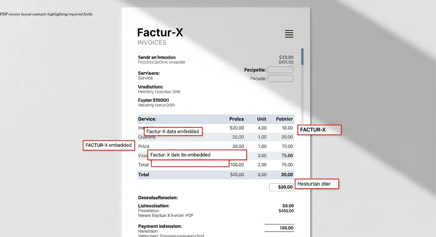 PDF invoice layout example highlighting required fields