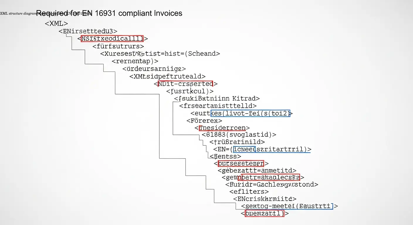 XML structure diagram showing required EN 16931 fields