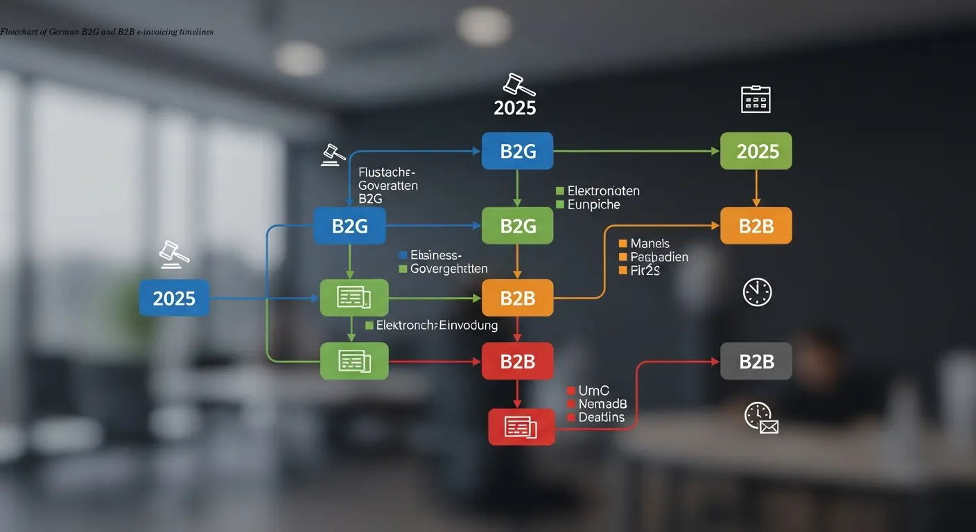 Flowchart of German B2G and B2B e-invoicing timelines