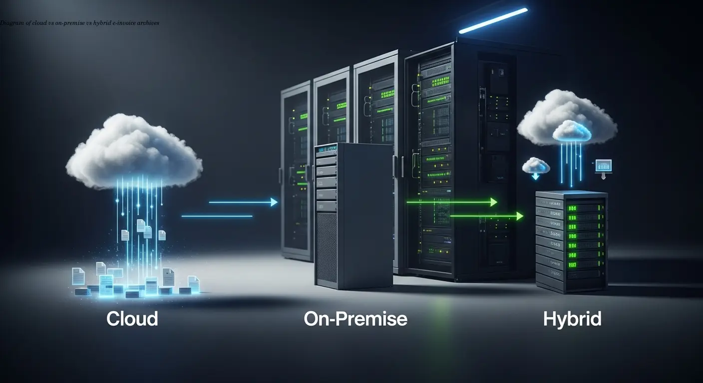 Diagram of cloud vs on-premise vs hybrid e-invoice archives