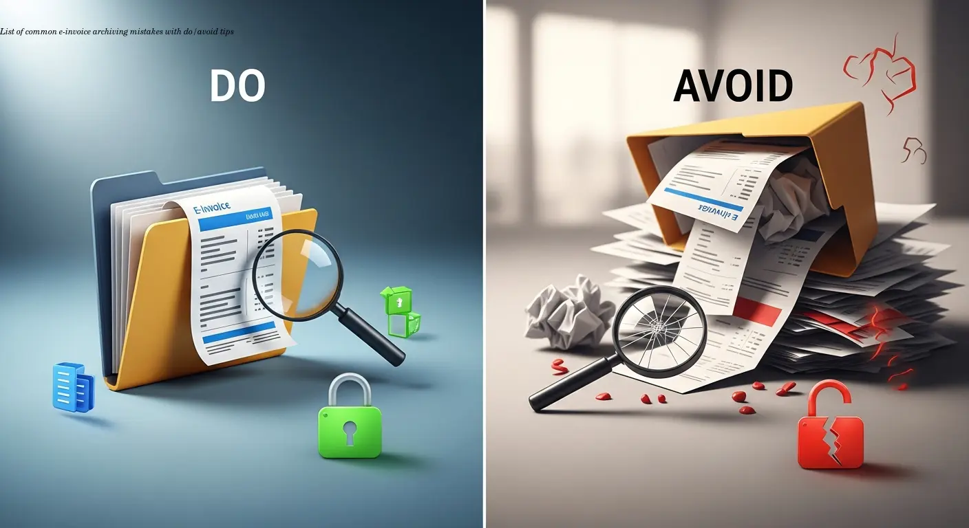 List of common e-invoice archiving mistakes with do/avoid tips