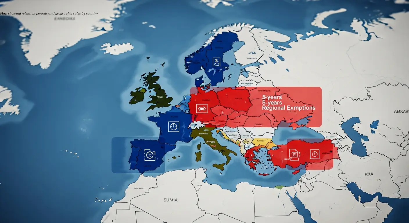 Map showing retention periods and geographic rules by country