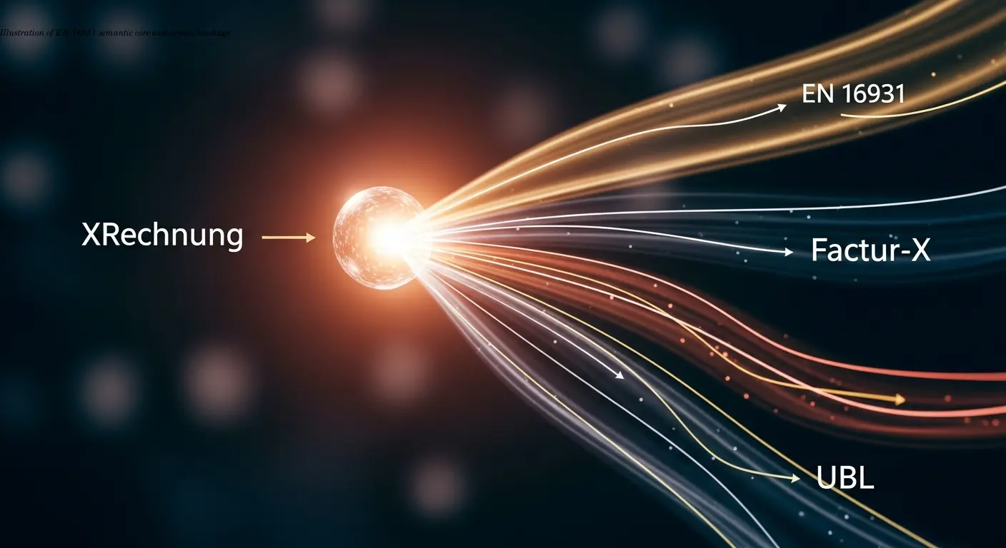 Illustration of EN 16931 semantic core and syntax bindings