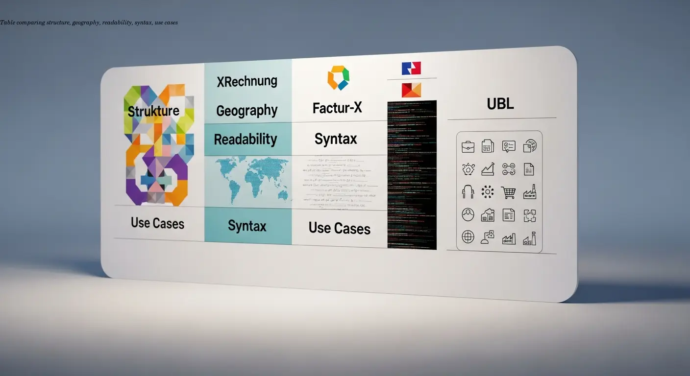 Table comparing structure, geography, readability, syntax, use cases