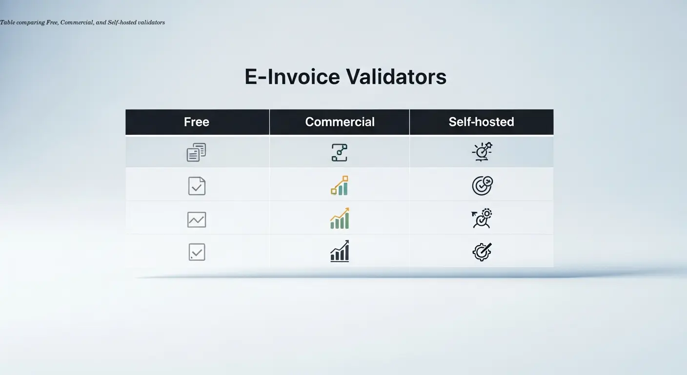 Table comparing Free, Commercial, and Self-hosted validators