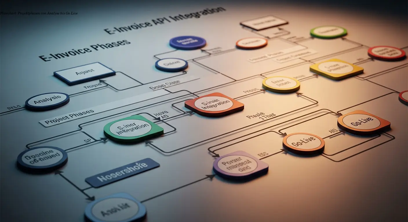 Flowchart: Projektphasen von Analyse bis Go‑Live