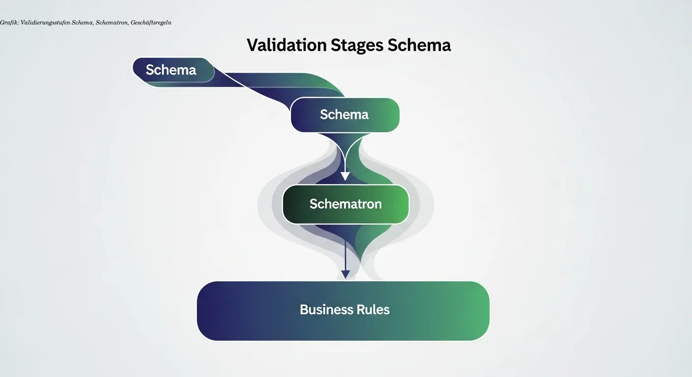 Grafik: Validierungsstufen Schema, Schematron, Geschäftsregeln