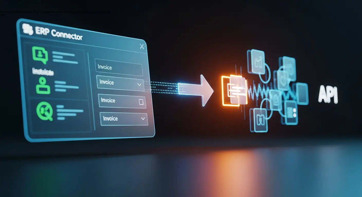 Screenshot‑Stilisierung: ERP‑Connector extrahiert Rechnungsdaten und sendet an API