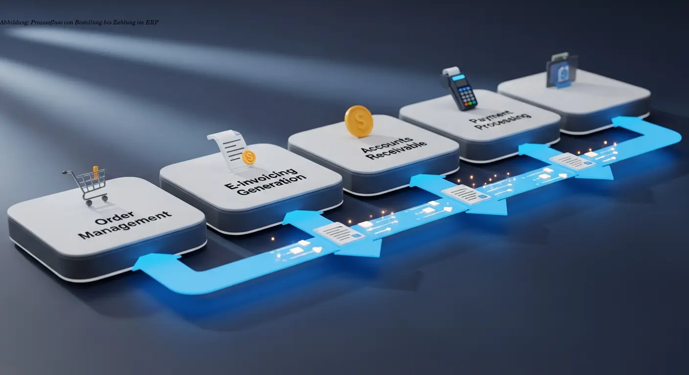 Abbildung: Prozessfluss von Bestellung bis Zahlung im ERP