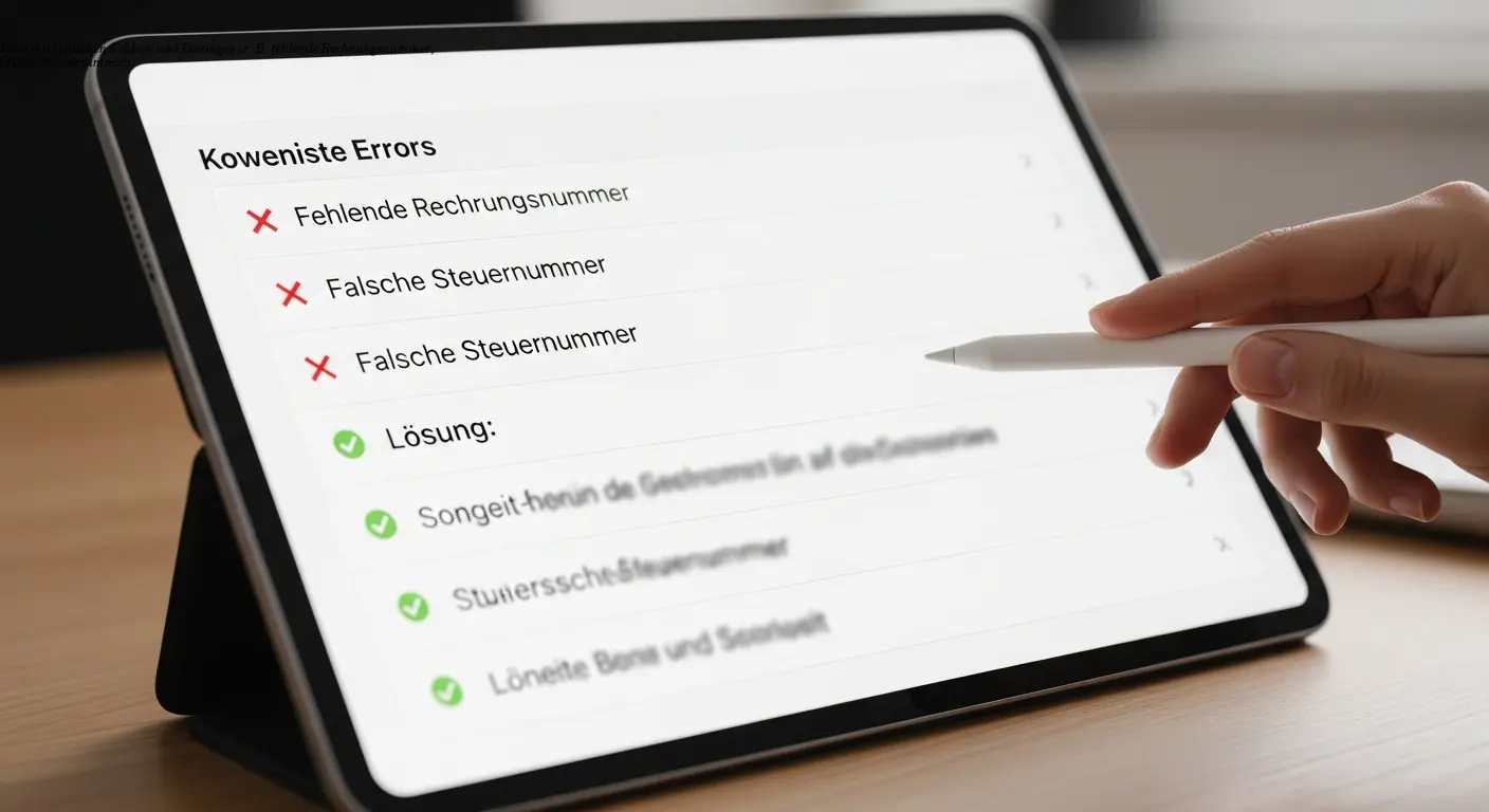 Liste mit typischen Fehlern und Lösungen (z. B. fehlende Rechnungsnummer, falsche Steuernummer)