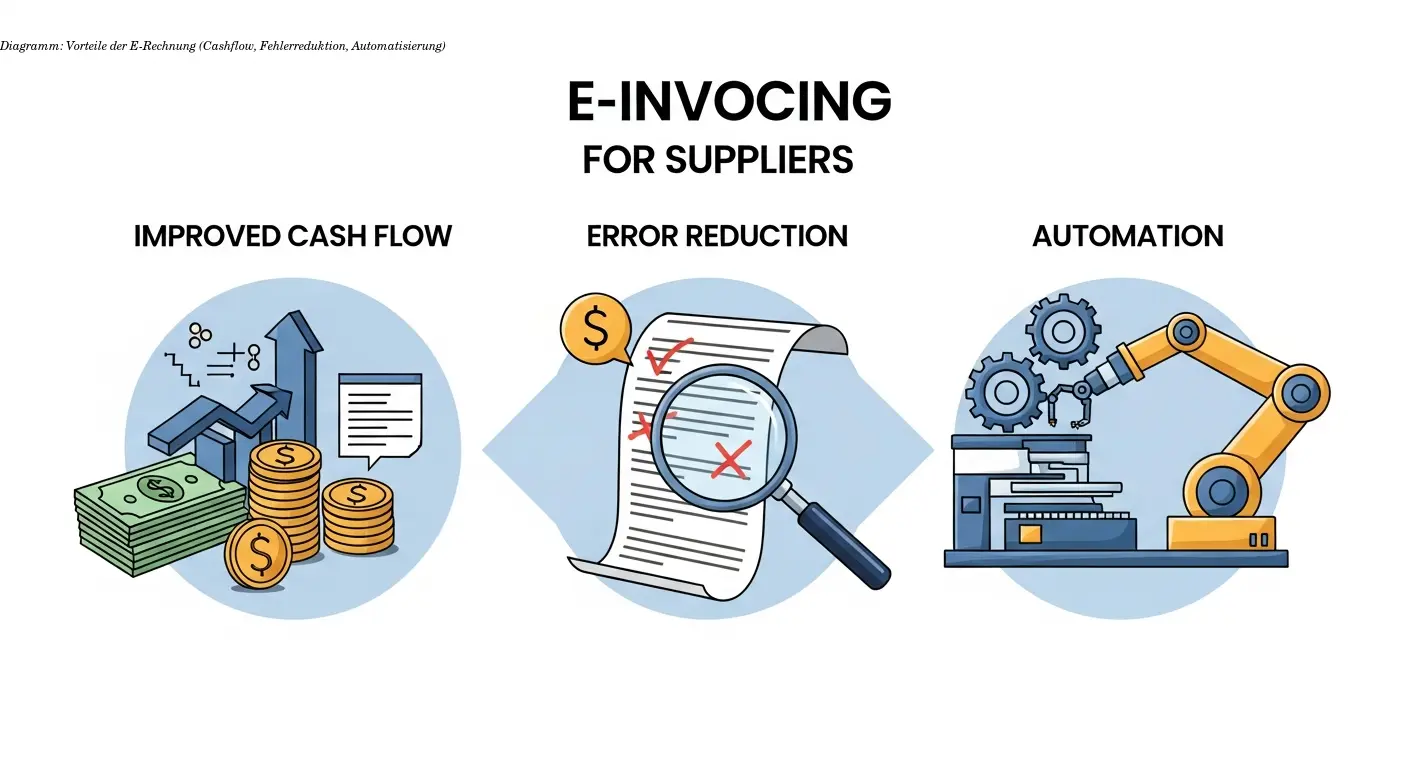 Diagramm: Vorteile der E-Rechnung (Cashflow, Fehlerreduktion, Automatisierung)