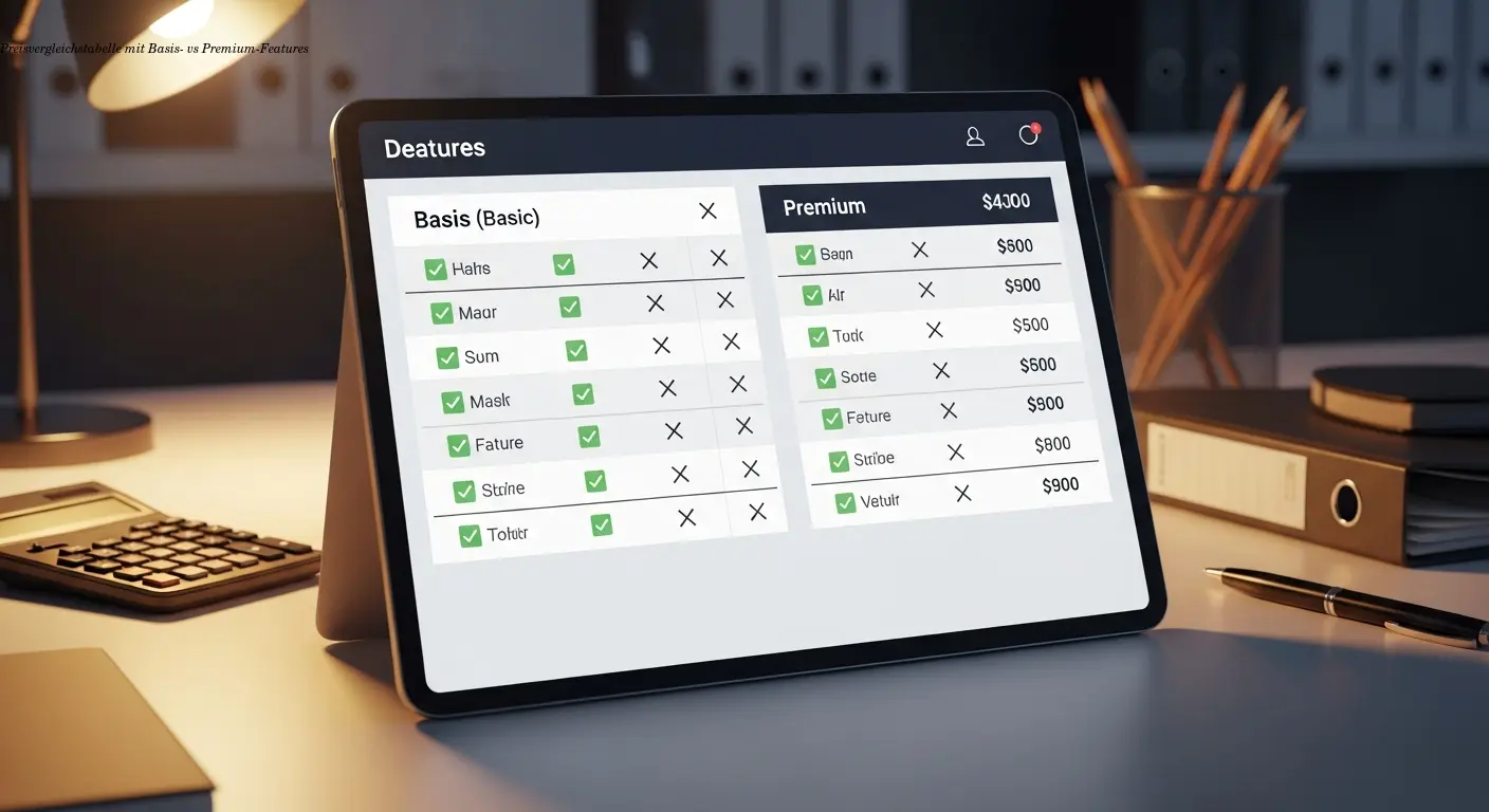 Preisvergleichstabelle mit Basis- vs Premium-Features