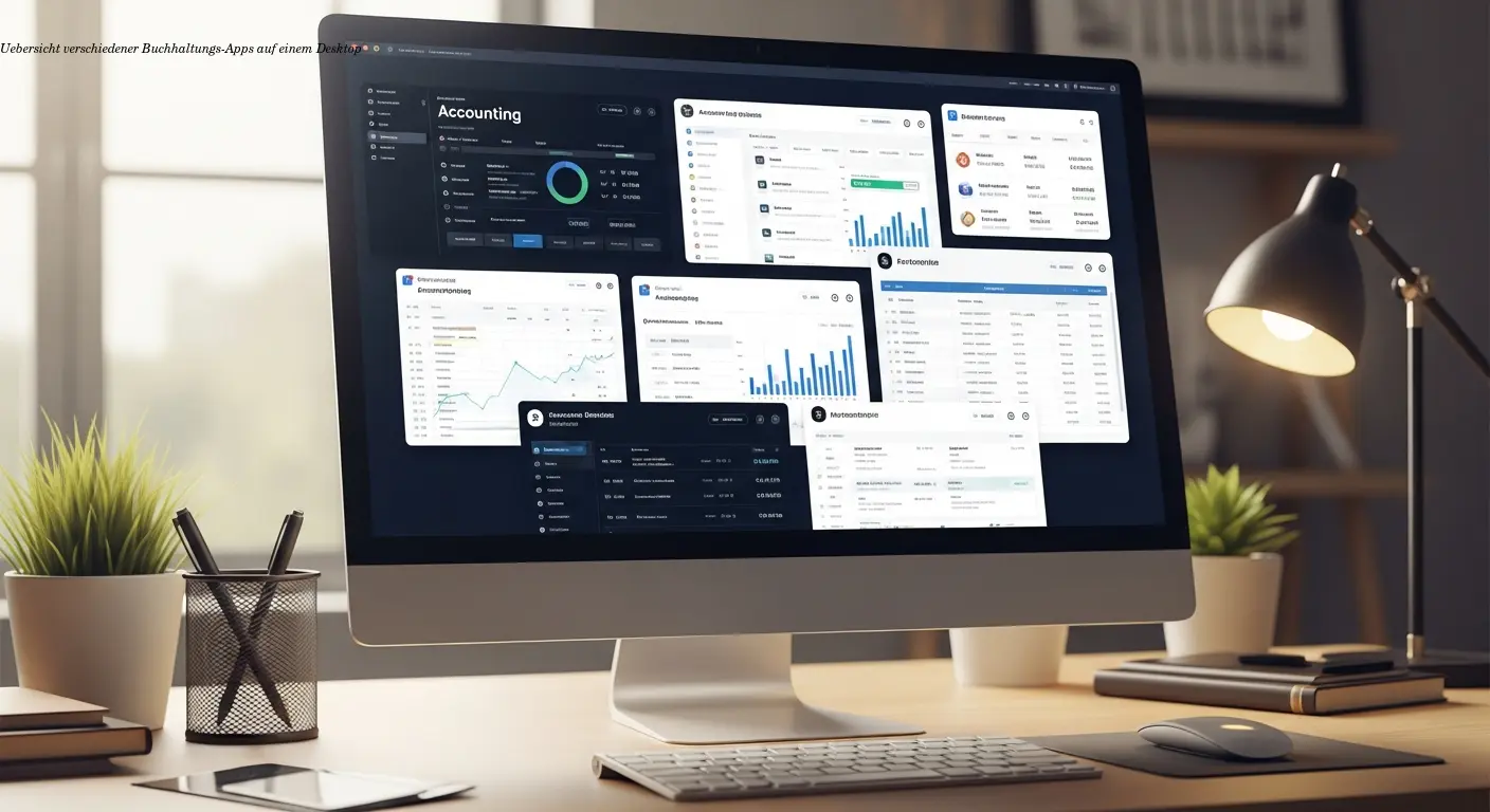 Uebersicht verschiedener Buchhaltungs-Apps auf einem Desktop