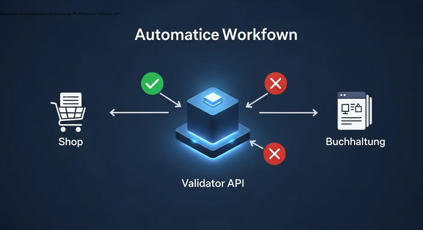 Diagramm eines automatisierten Rechnungs-Workflows mit Validator-API