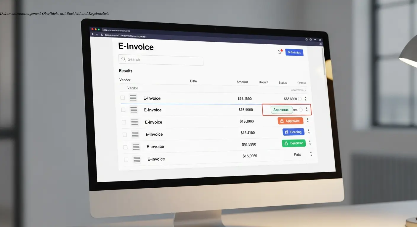 Dokumentenmanagement-Oberfläche mit Suchfeld und Ergebnisliste