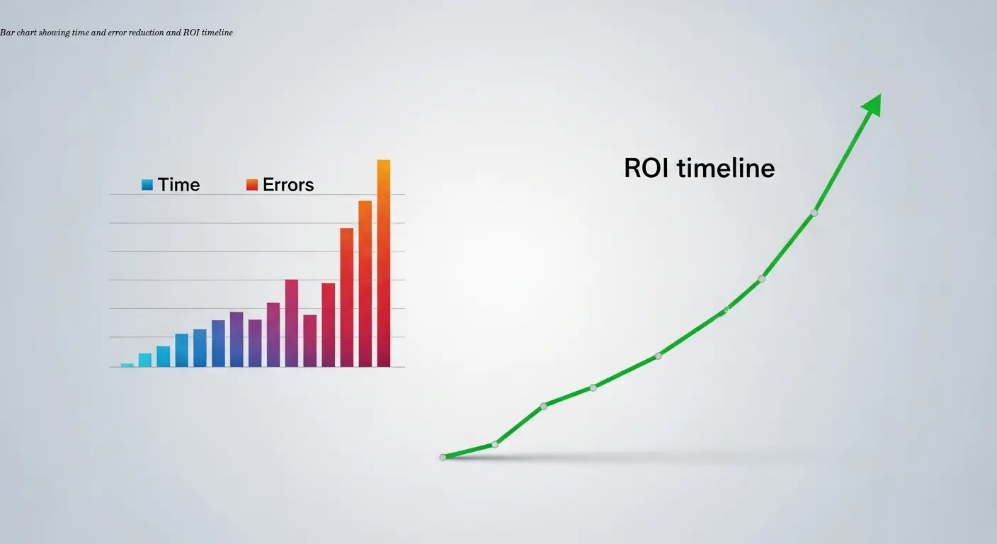 Bar chart showing time and error reduction and ROI timeline