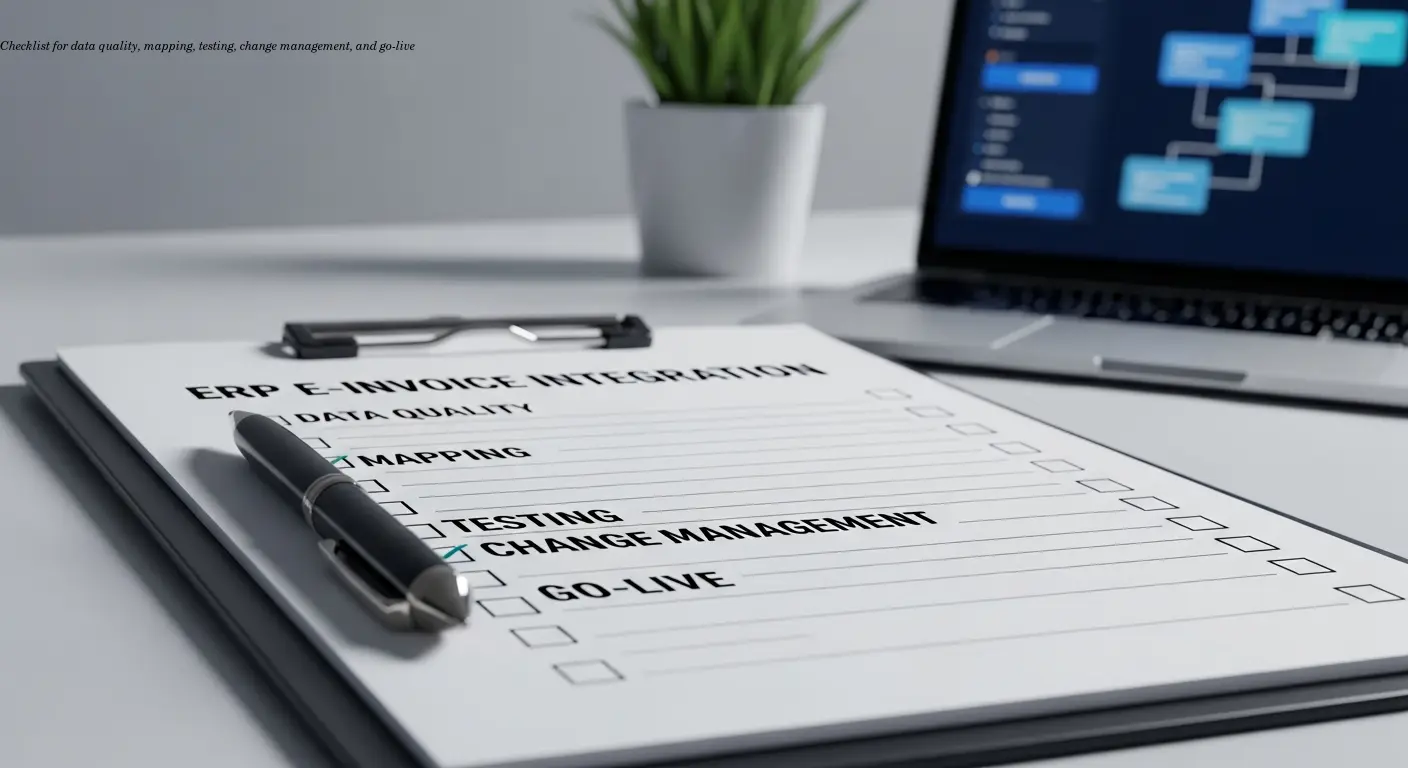 Checklist for data quality, mapping, testing, change management, and go-live