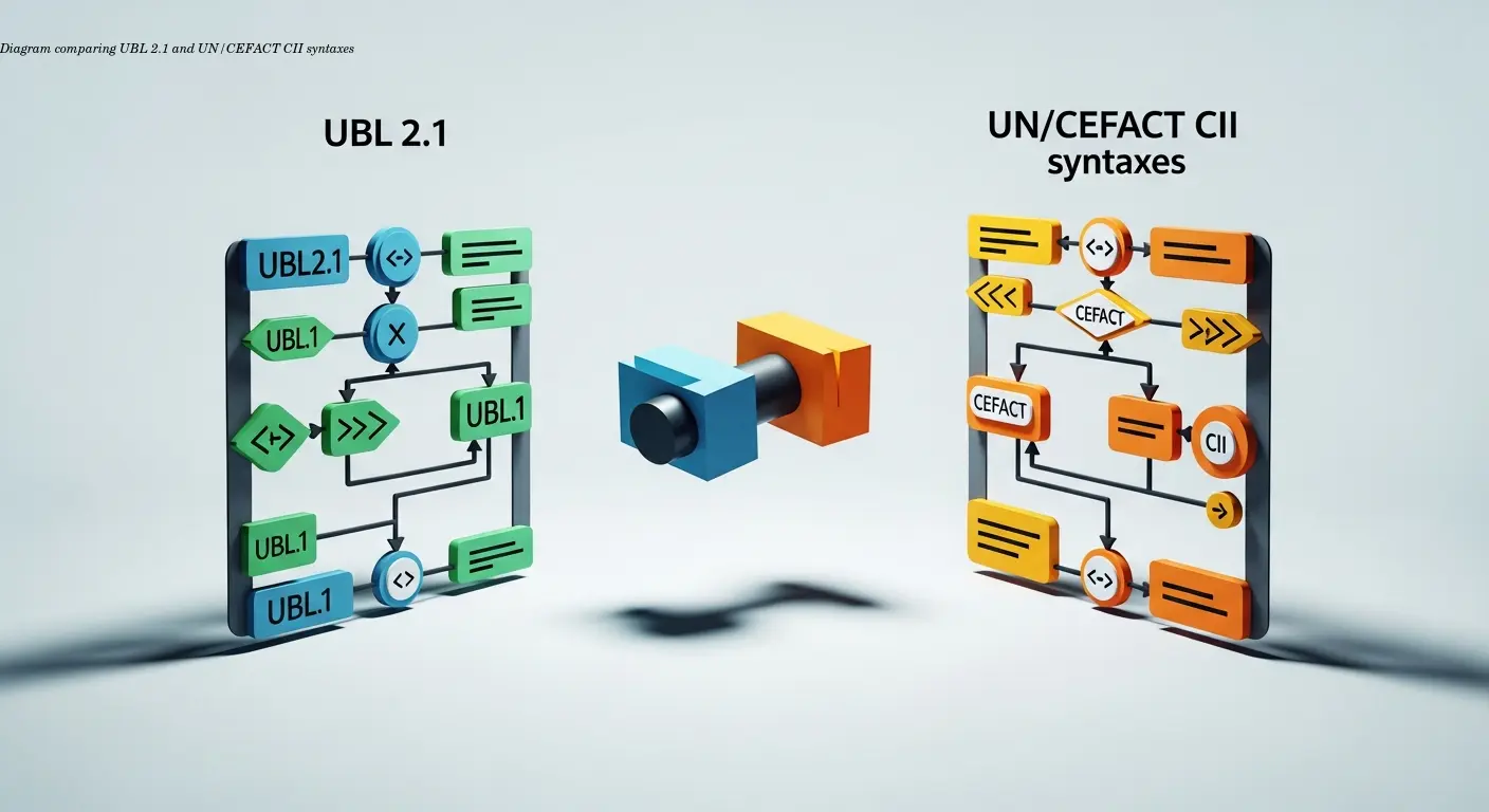 Diagram comparing UBL 2.1 and UN/CEFACT CII syntaxes