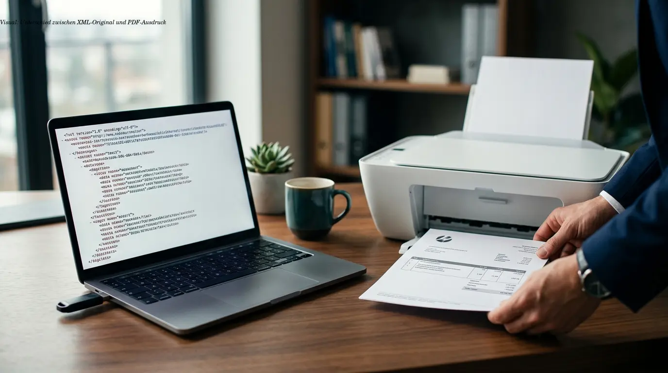 Visual: Unterschied zwischen XML-Original und PDF-Ausdruck