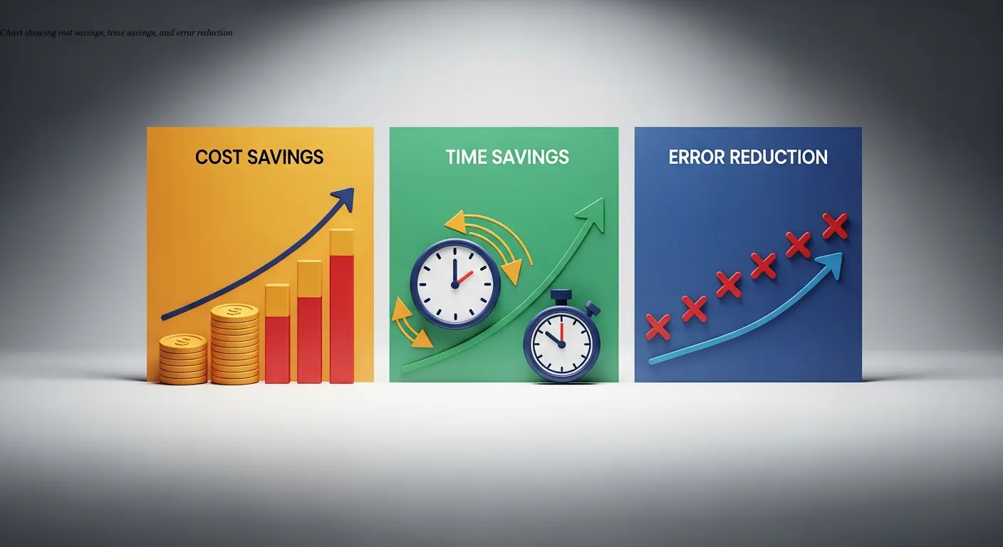 Chart showing cost savings, time savings, and error reduction