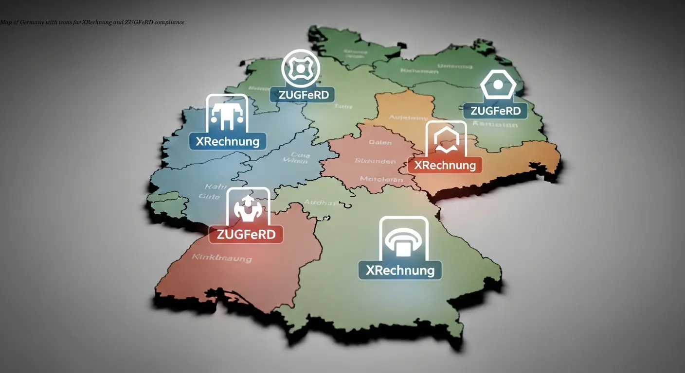 Map of Germany with icons for XRechnung and ZUGFeRD compliance