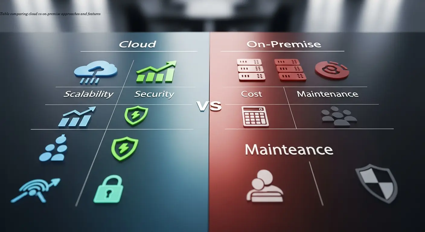 Table comparing cloud vs on-premise approaches and features