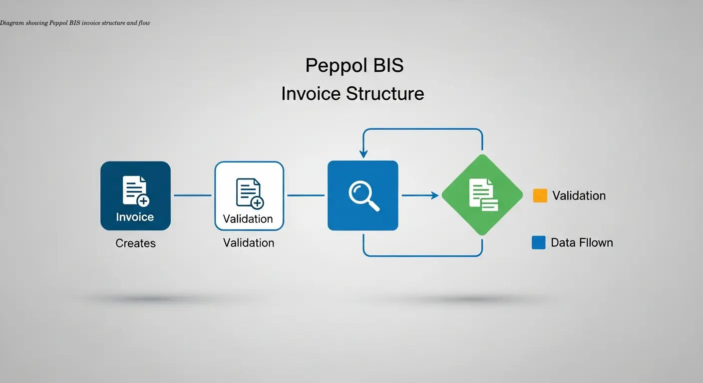 Diagram showing Peppol BIS invoice structure and flow