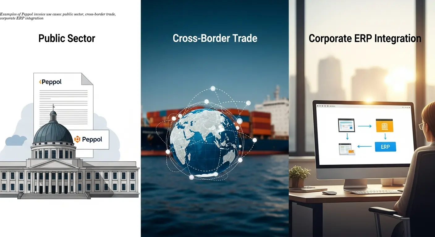 Examples of Peppol invoice use cases: public sector, cross-border trade, corporate ERP integration