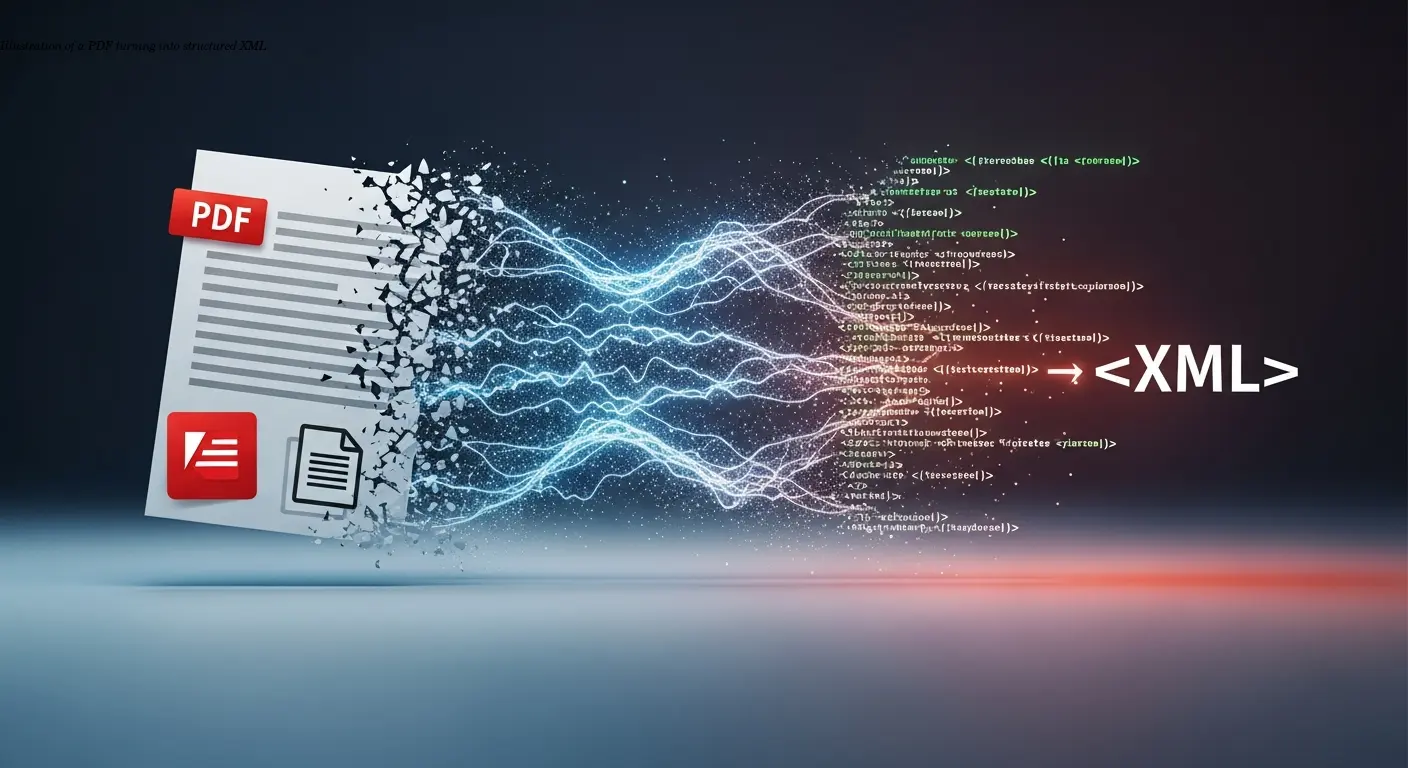Illustration of a PDF turning into structured XML