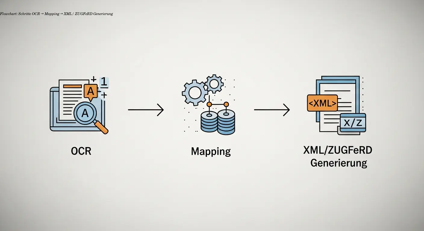 Flowchart: Schritte OCR → Mapping → XML/ ZUGFeRD‑Generierung