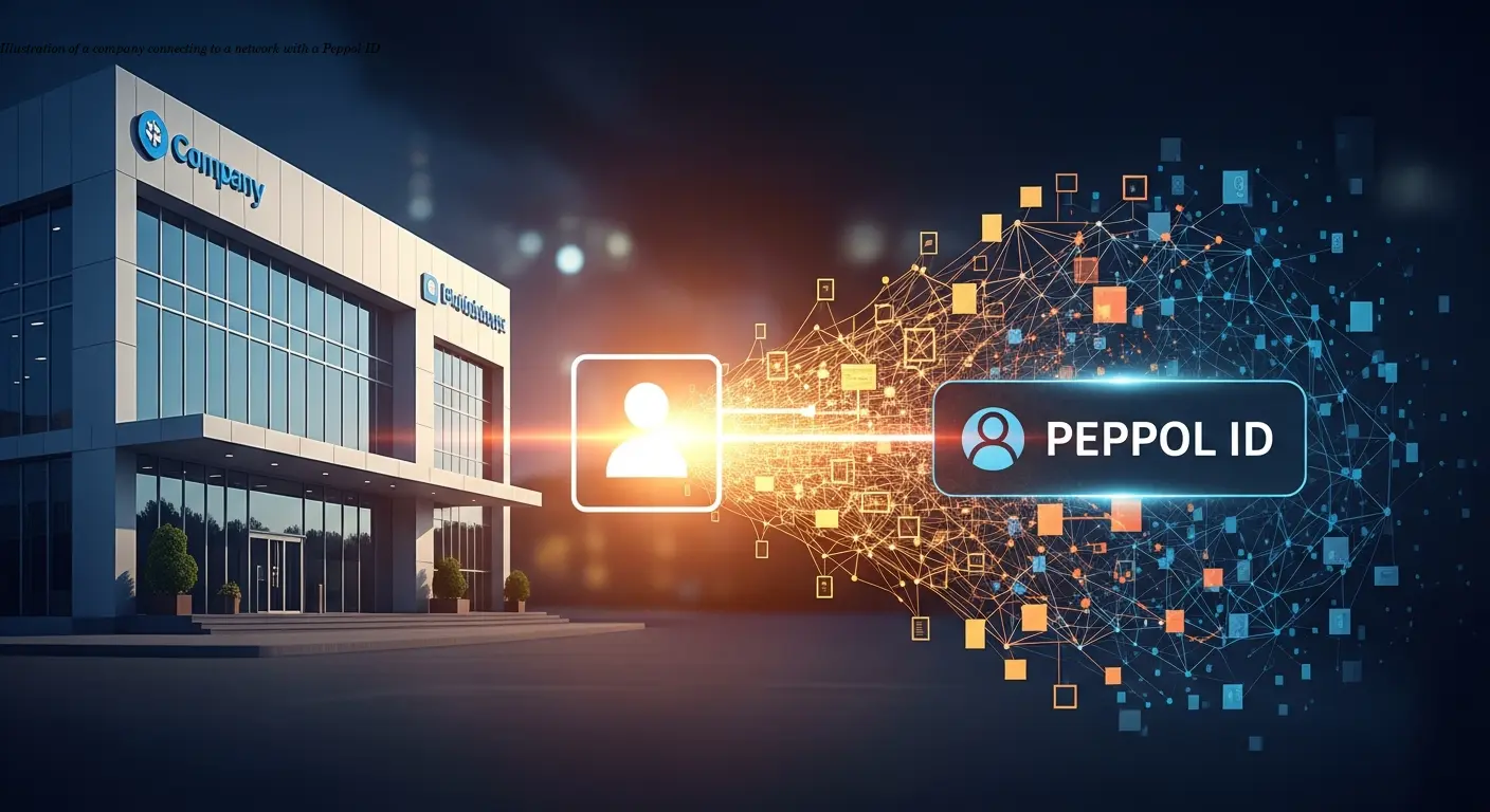 Illustration of a company connecting to a network with a Peppol ID