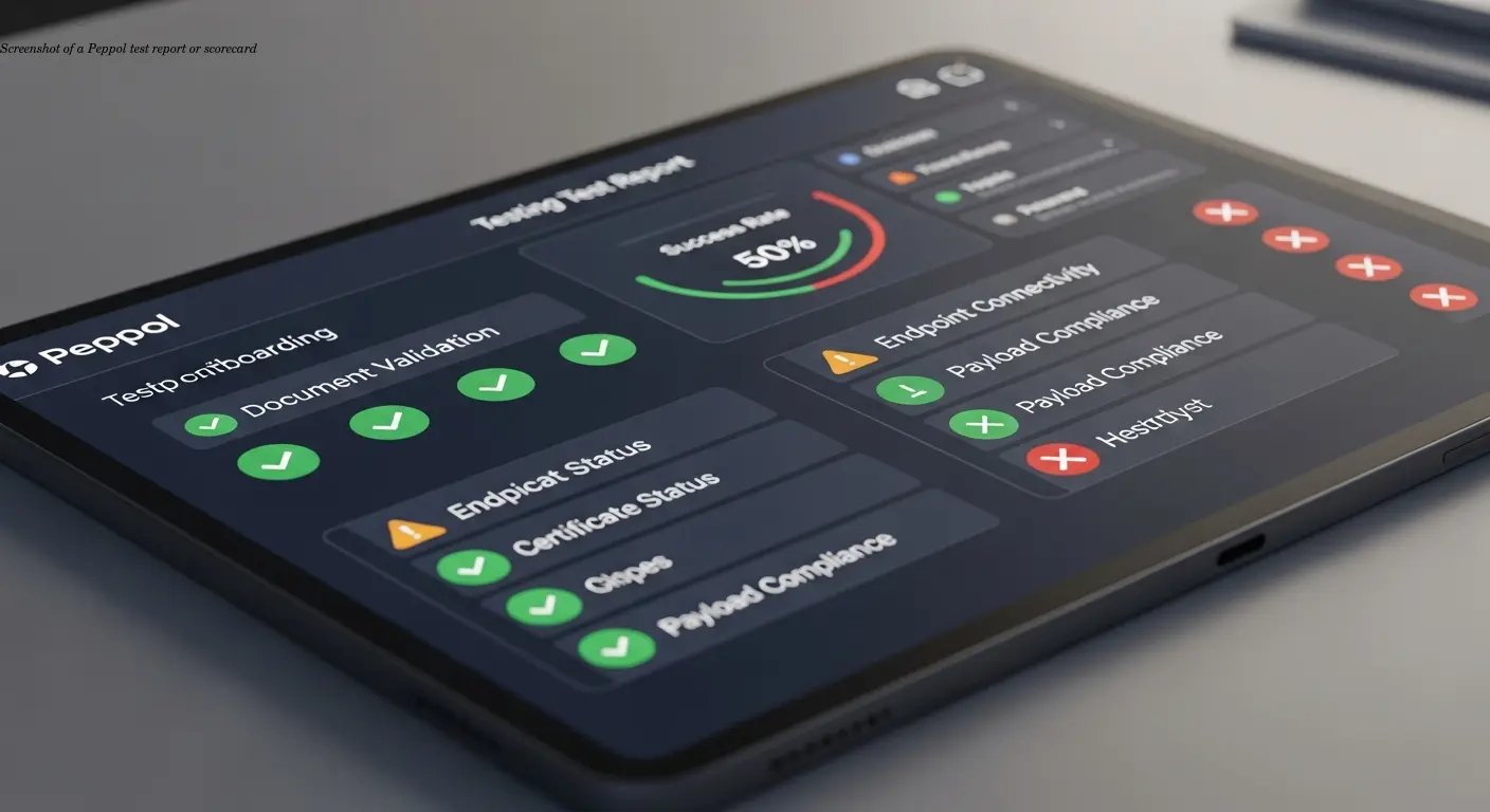 Screenshot of a Peppol test report or scorecard