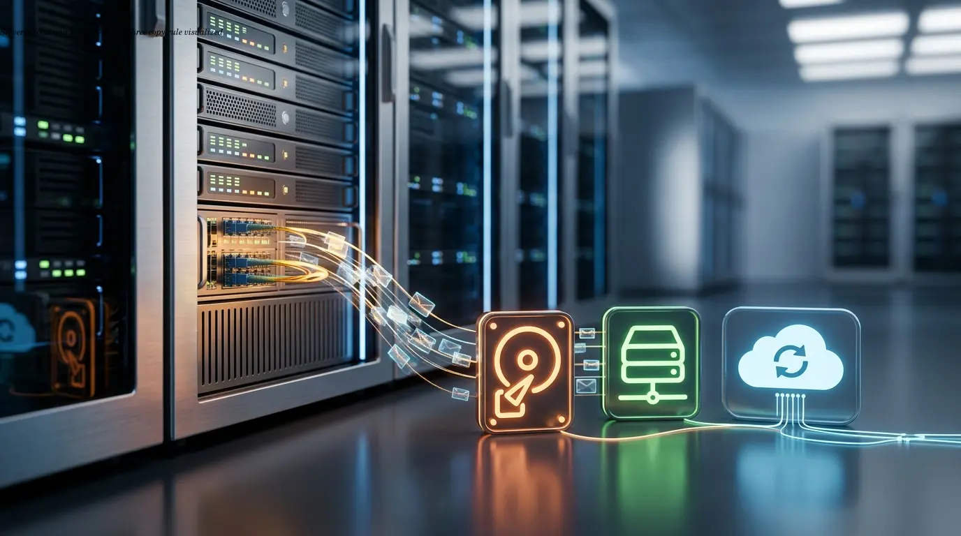 Server, Cloud und Backup-Icons, Three copy rule visualized