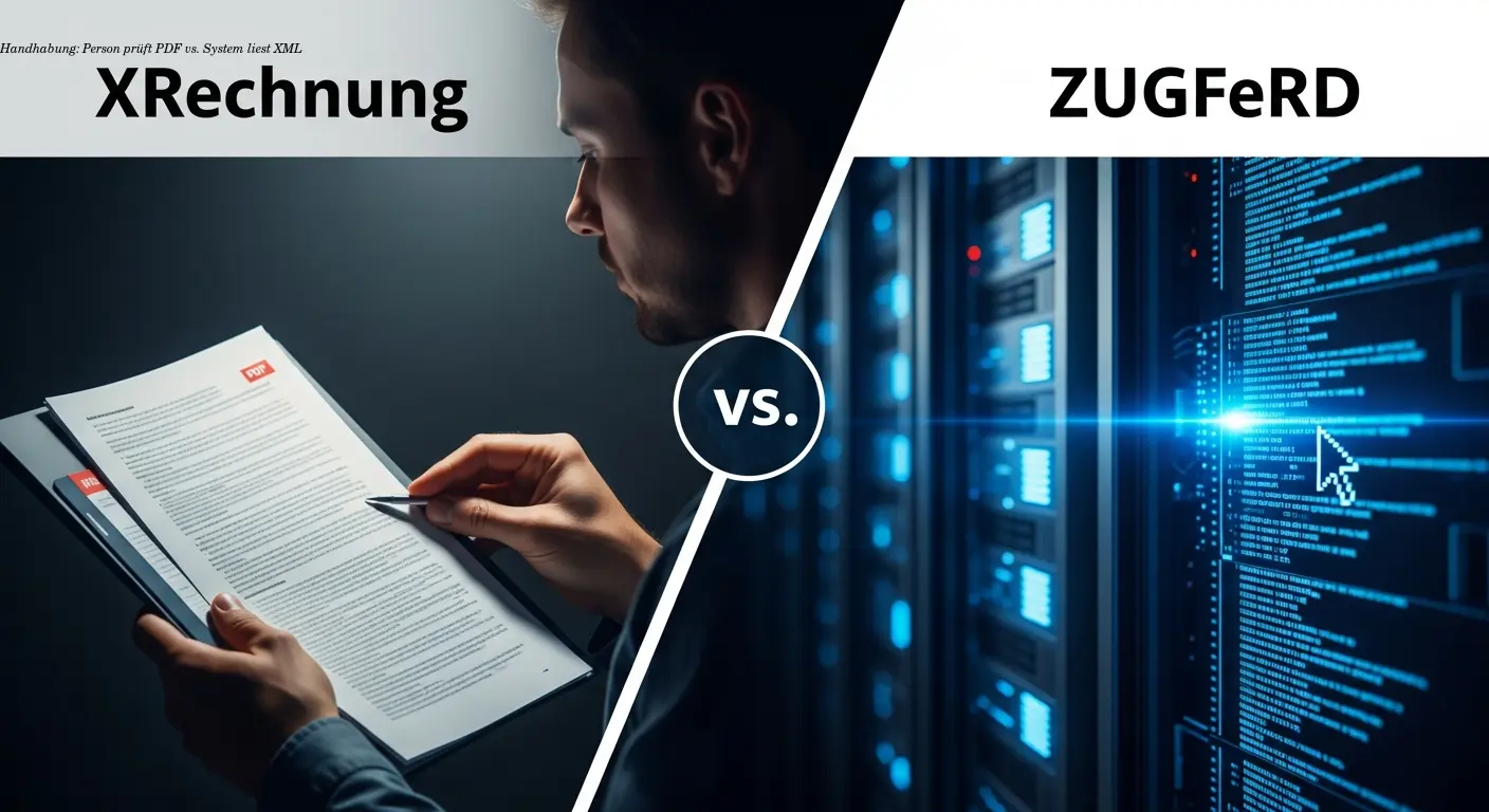 Handhabung: Person prüft PDF vs. System liest XML