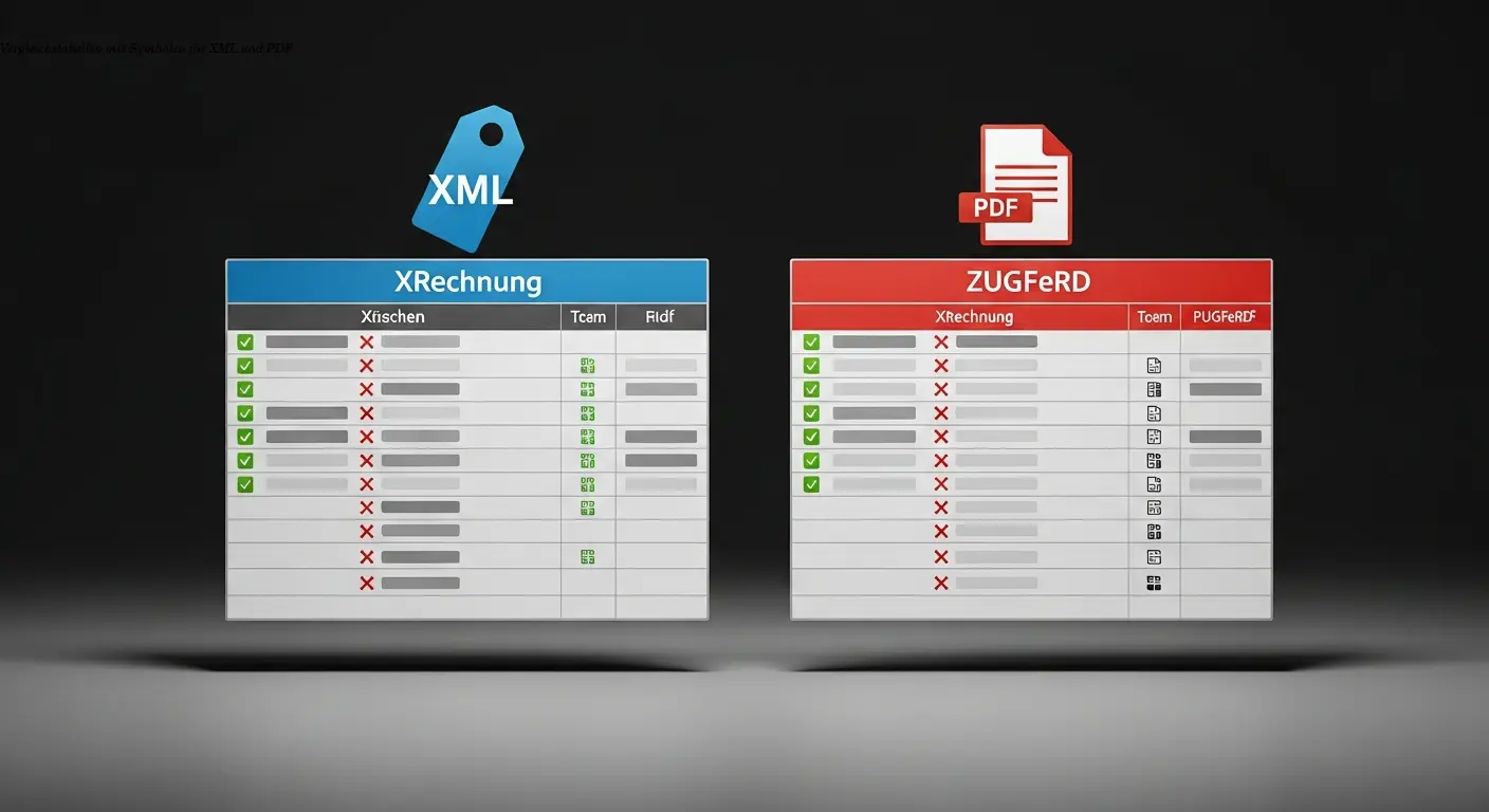 Vergleichstabellen mit Symbolen für XML und PDF